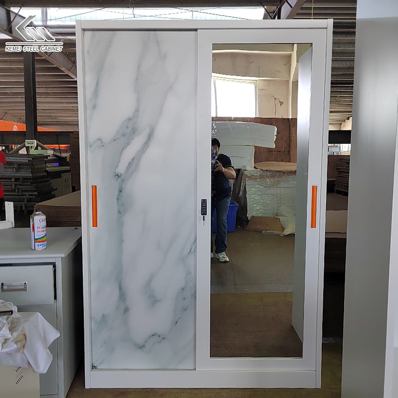 Sliding Wardrobe Closet 2 Door Cabinet with Mirror Metal Wardrobe Bedroom Steel Cupboard