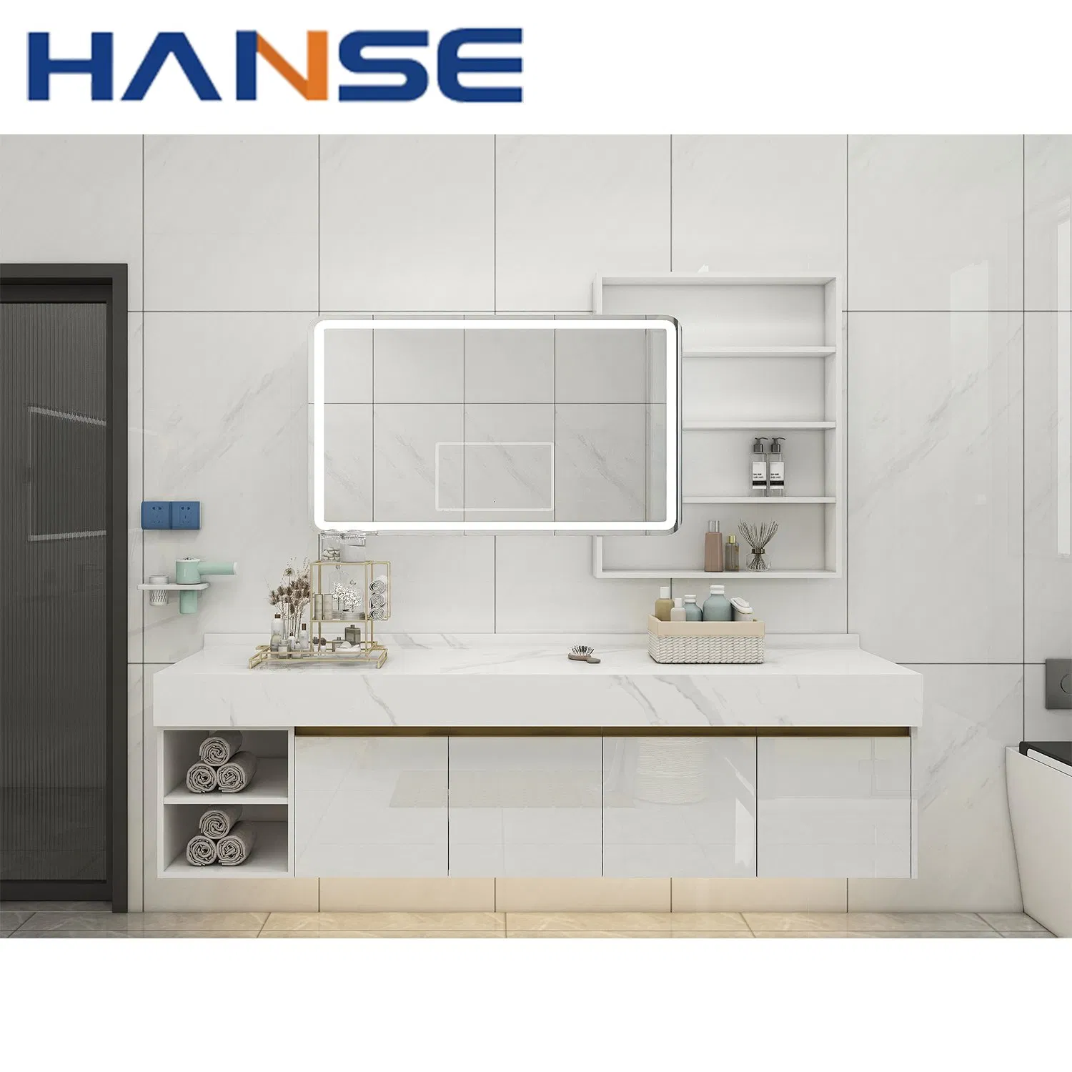 Modern Bathroom Vanity Double Sink Hotel Solid Wood Bathroom Cabinet Combo Marble Floating Vanity