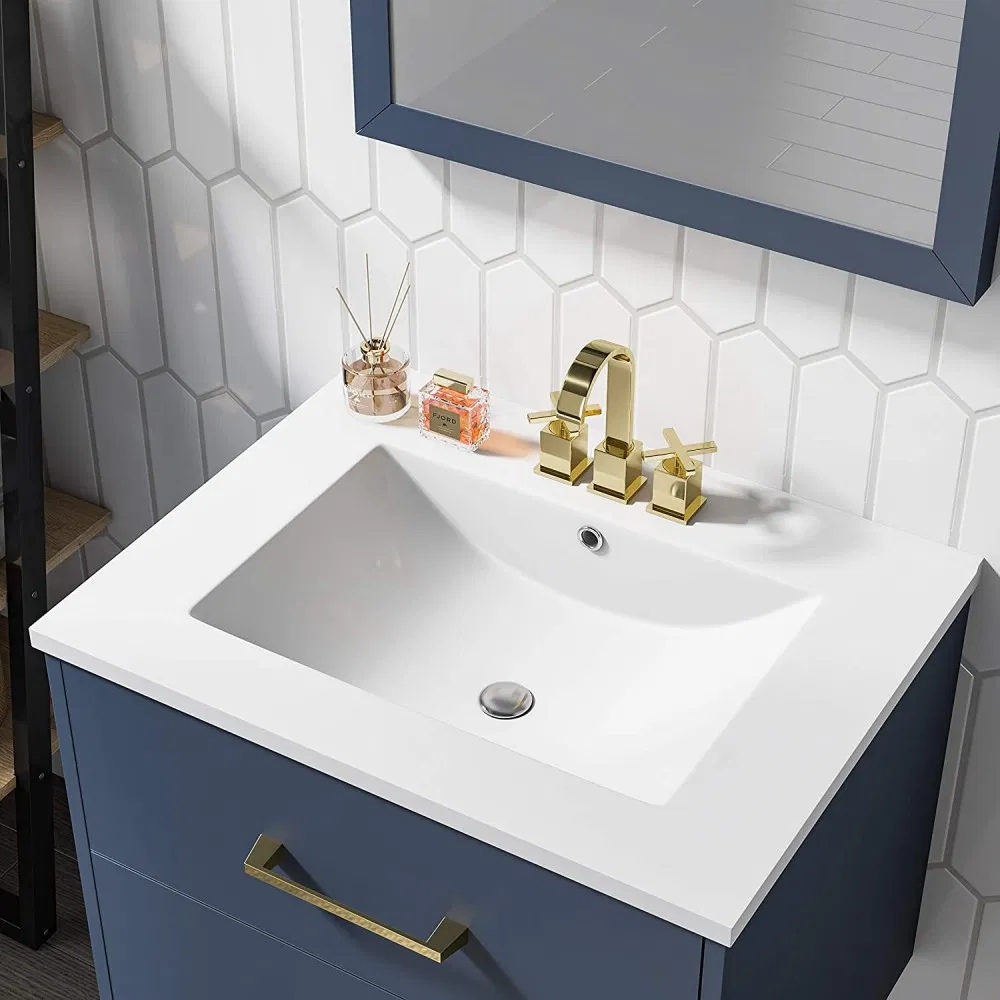 24" Wall Mountedblue Floating Bathroom Vanity with White Ceramic Sink