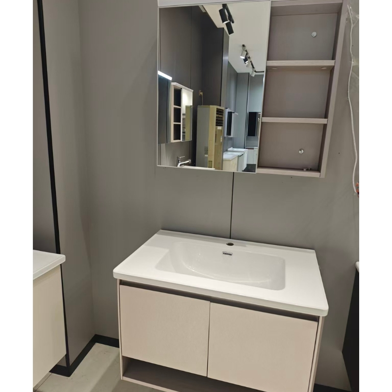 Soft Beige Linen Floating Cabinet Bedroom Soft Decor Storage Model