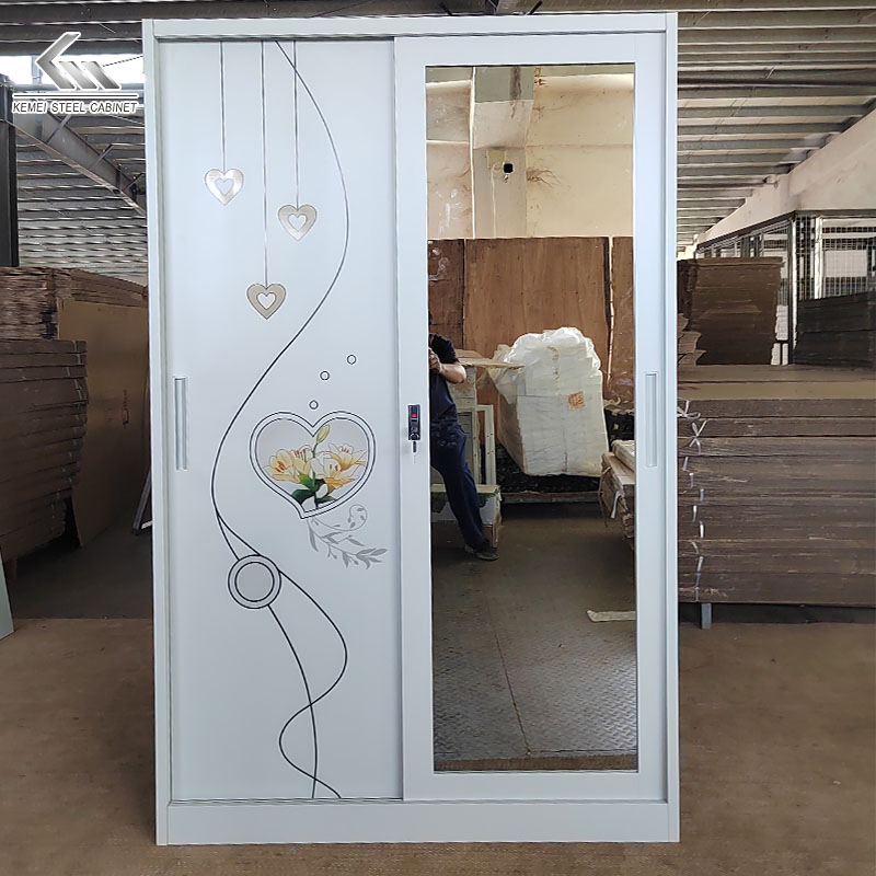 Sliding Wardrobe Closet 2 Door Cabinet with Mirror Metal Wardrobe Bedroom Steel Cupboard