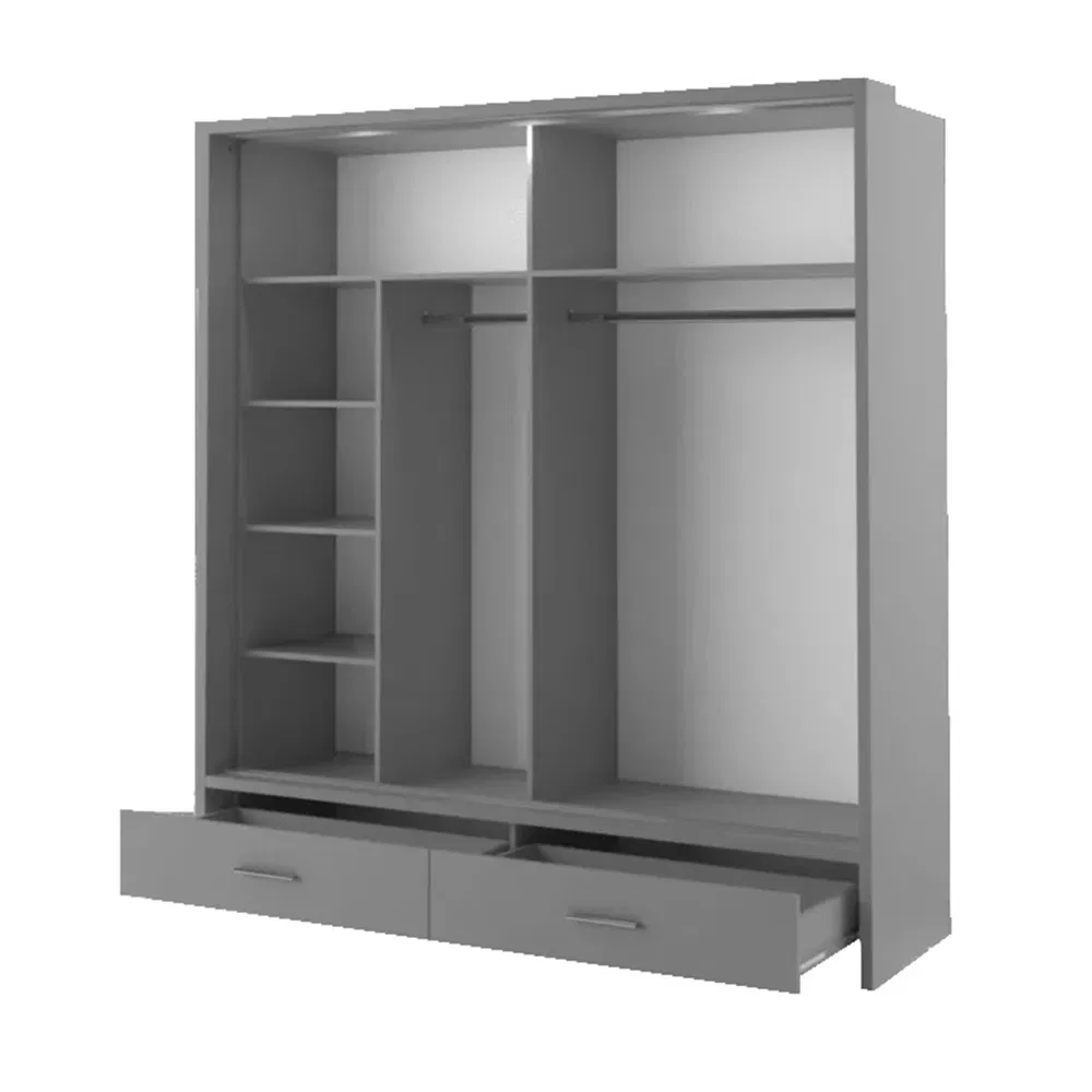 Modern King Size Bedroom Furniture Laminated Sliding Doors Closet Wardrobe with Mirror