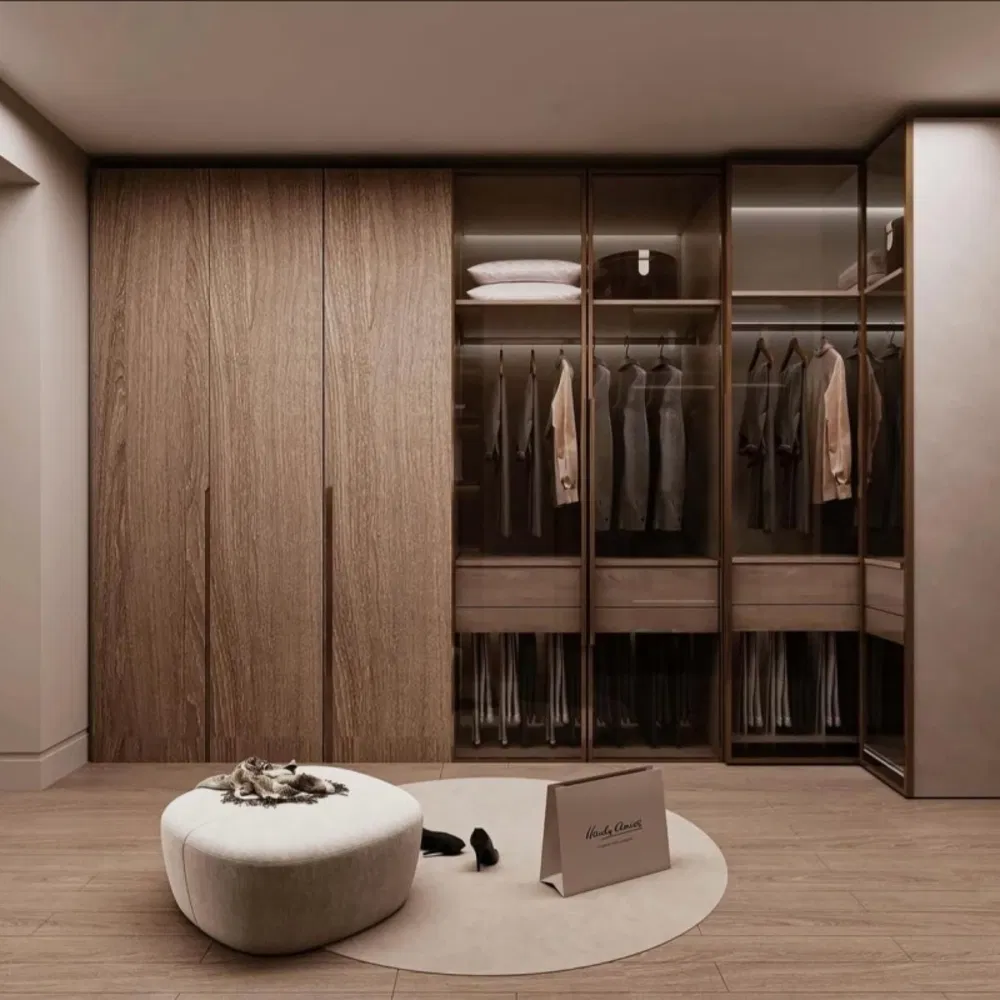 Complete Modular Wardrobe Closet System Custom Wooden Bedroom Furniture with Sliding Doors Hanging Rods Drawers and Shelves Wardrobe