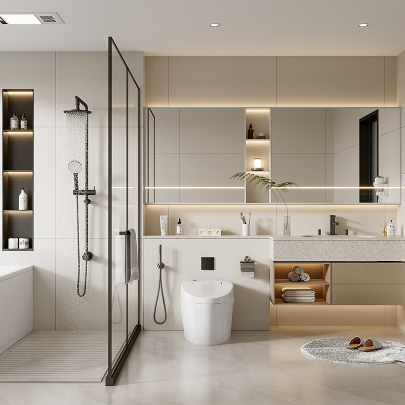 34inch Hot Sale Dropshipping Stainless Steel Cabinet Luxury Villa Furniture Solid Wood Marble Top Basin Sink Floating Bathroom Vanity with Mirror