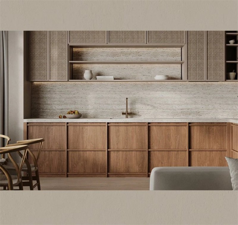 Cbmmart Antique Style Millwork Pantry Rattan Decorative Door Kitchen Cabinets with Countertop