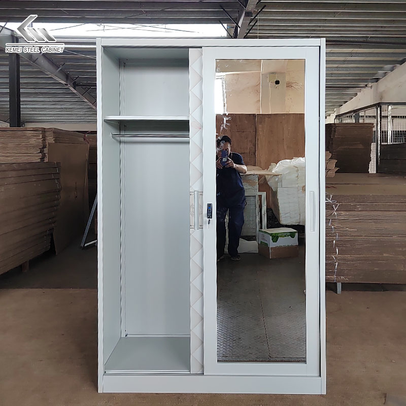 Sliding Wardrobe Closet 2 Door Cabinet with Mirror Metal Wardrobe Bedroom Steel Cupboard