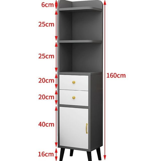 Modern Right Colour MDF Floor Mount Freestanding Linen Tower Cabinet Kitchen Tall Storage Cupboard with Door 2 Drawer and 3 Layer Open Shelves in Bathroom