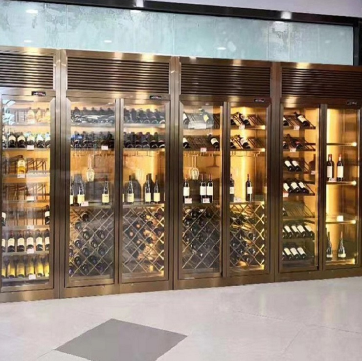 Bar Champagne Storage Cabinet Stainless Steel Glass Door Wine Display Shelf