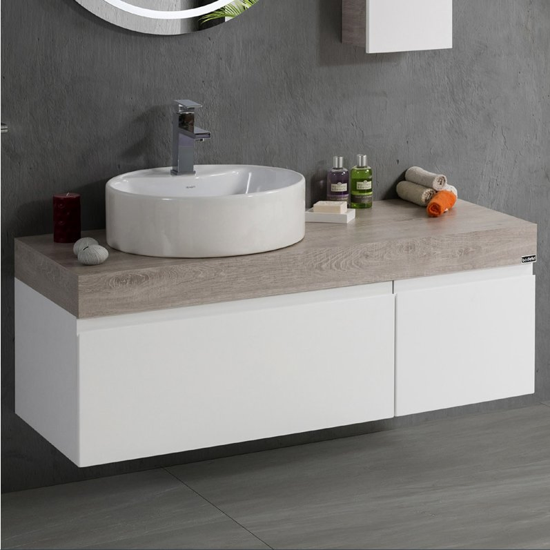 Floating Mounted Bathroom Cabinet Simple European Style Luxury White Ceramic Basin Bathroom Vanity with LED Mirror