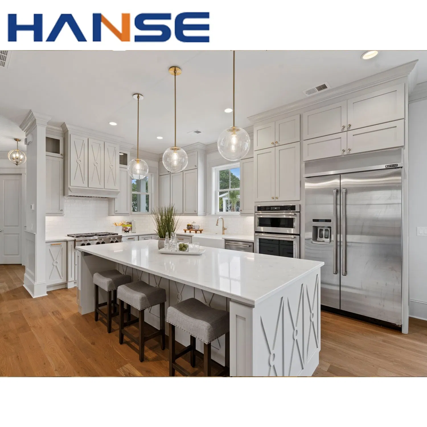 Custom Rta Modern PVC Glossy White Modular Kitchen Cabinet with Island