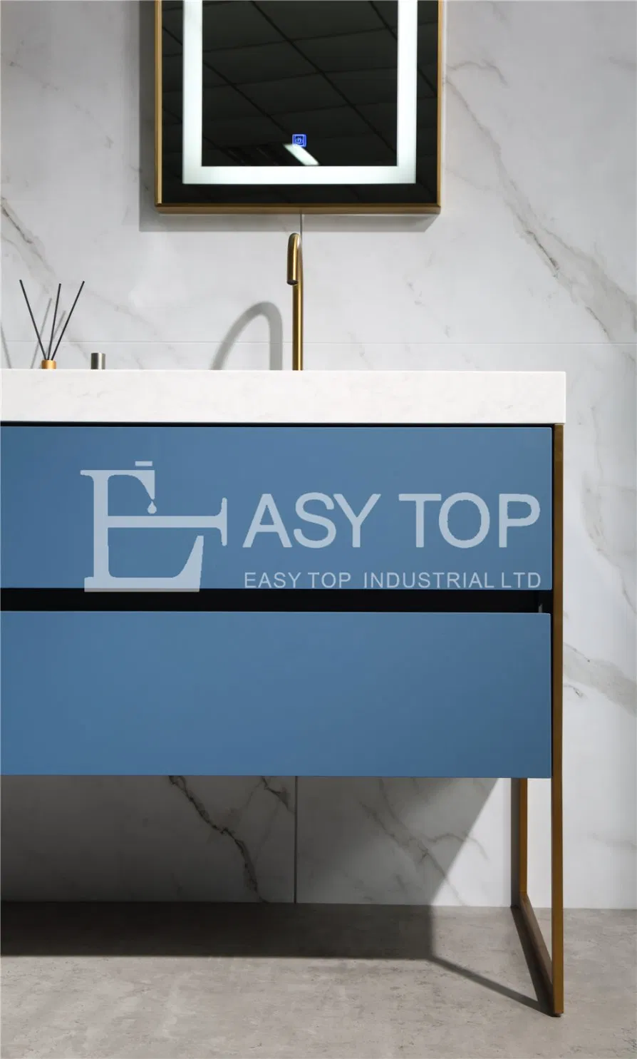 Stock Germany Economical Practical Contemporary Blue Floor Mounted Double Sink Vanity