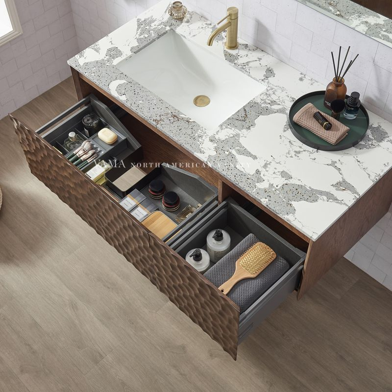 Vama Customized Plywood Cabinet Artificial Stone Countertop Floating Bathroom Vanity