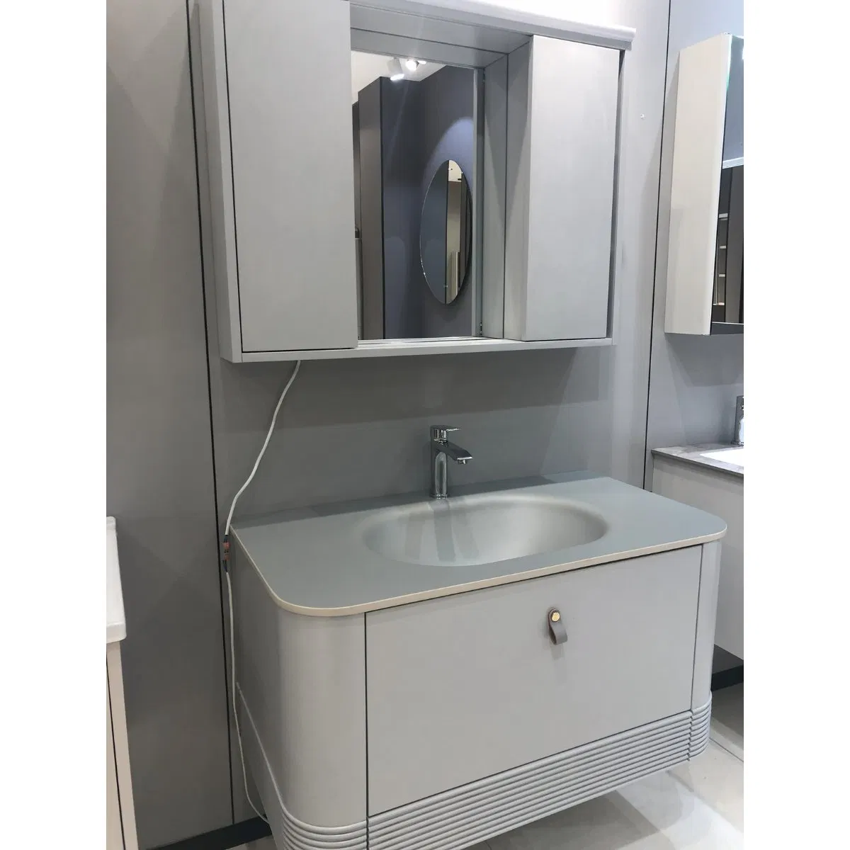 Solid Pine Bathroom Vanity Set-Double Sink, Natural Finish &amp; Open-Shelf Mirror with Hooks