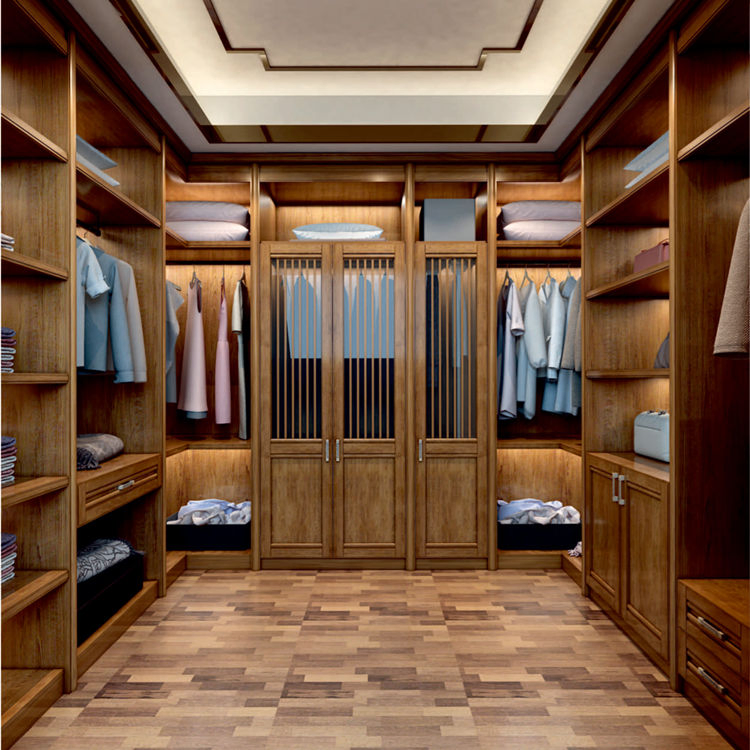 Modern Style Customized Solid Rubber Wood Walk in Closet for Bedroom