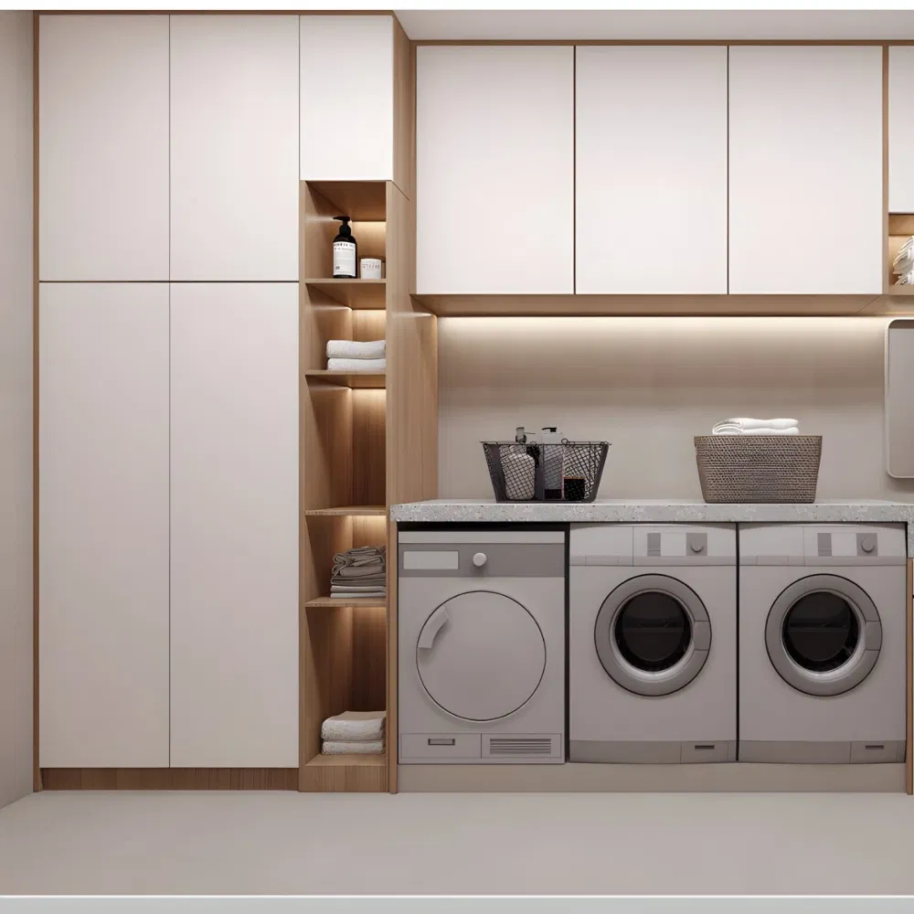 Foshan Furniture Custom Modern Melamine Panel Laundry Room Cabinet with LED