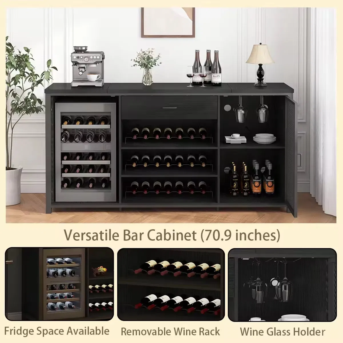 Modern Coffee Liquor Cabinet Home Wine Storage Bar Rack