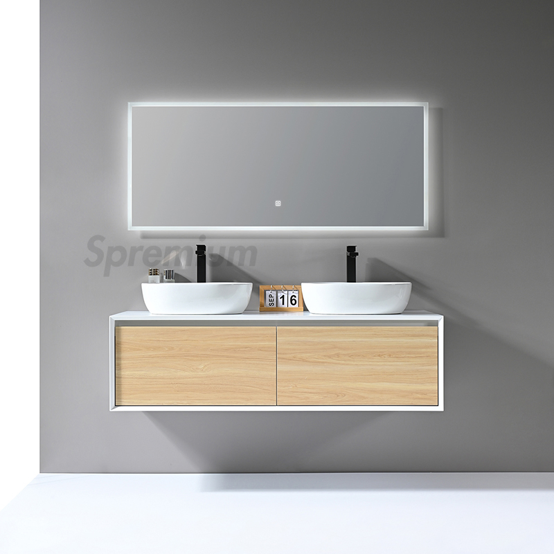 Modern Floating Bathroom Vanity Wall Mounted Double Sink Set with Smart Mirror