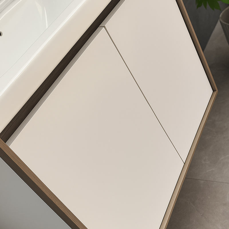 Modern Minimalist PVC Bathroom Vanity Set Water-Resistant Includes Lighted Mirror Glossy Ceramic Basin Floating Waterproof