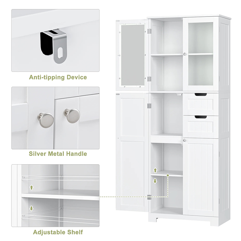 Powder Coated Alloy Anodizing Bathroom Storage Cabinet, White Linen Cabinet, Narrow Tall Cabinet Storage Tower with Door and Drawer