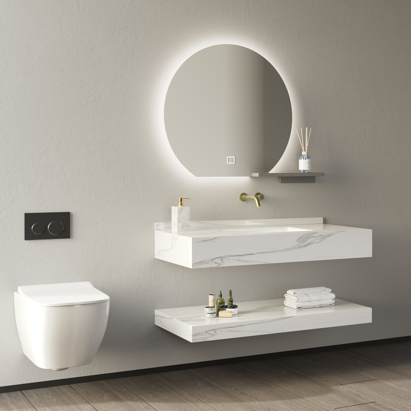 Customized Made Seamed Double Layer Sintered Stone Single Basin Bathroom Cabinets Sink Set Bathroom Vanity for Hotel Furniture