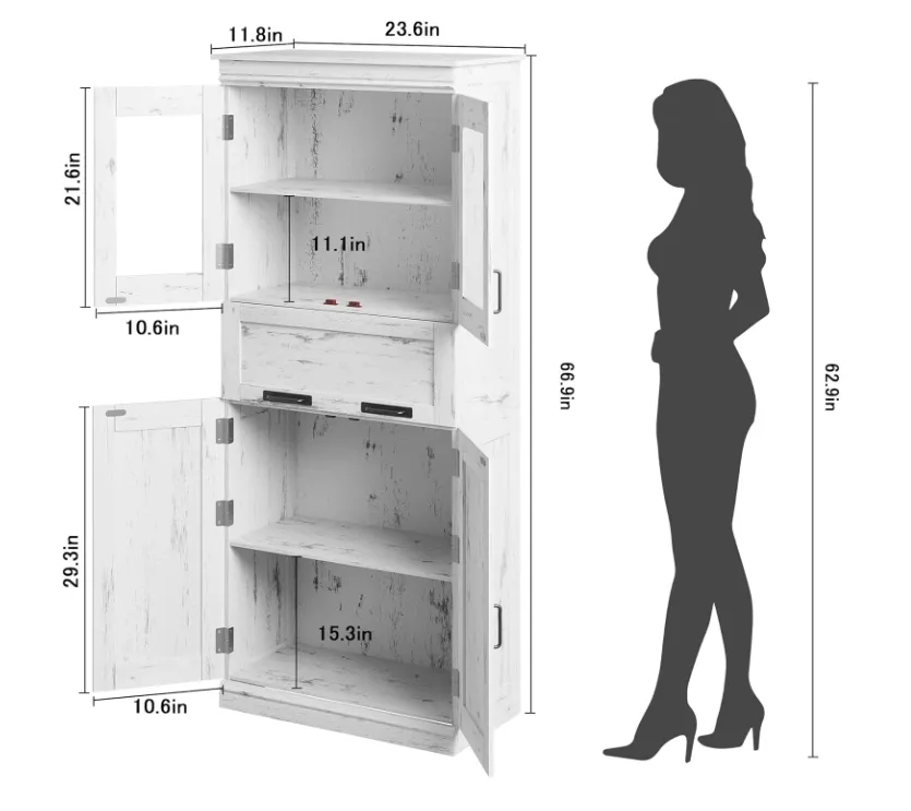 Storage Cabinet with Glass Doors