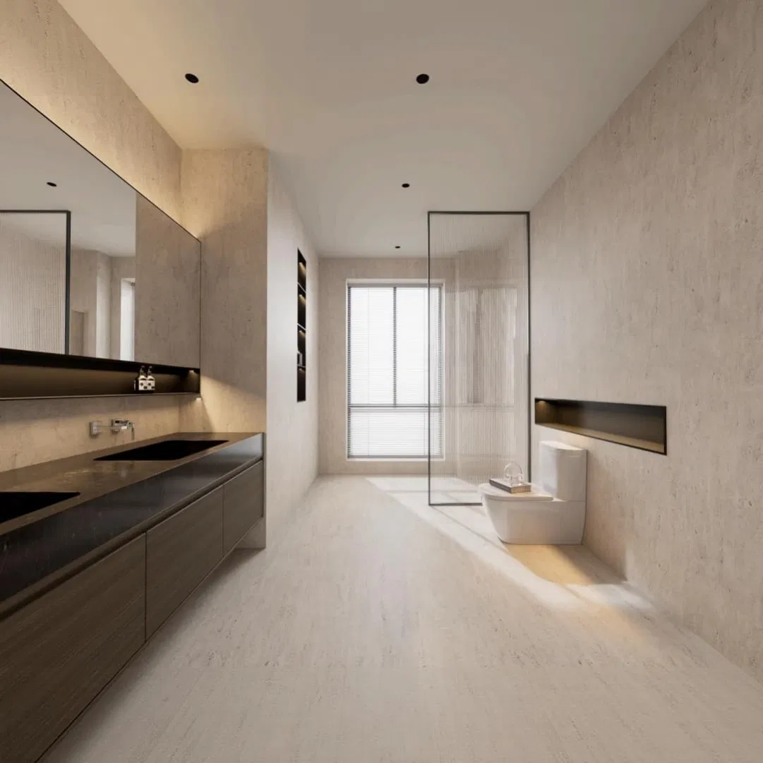 Old Money Style Bathroom Linen Cabinet Using HPL Board and Satin Lacquered Finish Featuring No Straightener Required