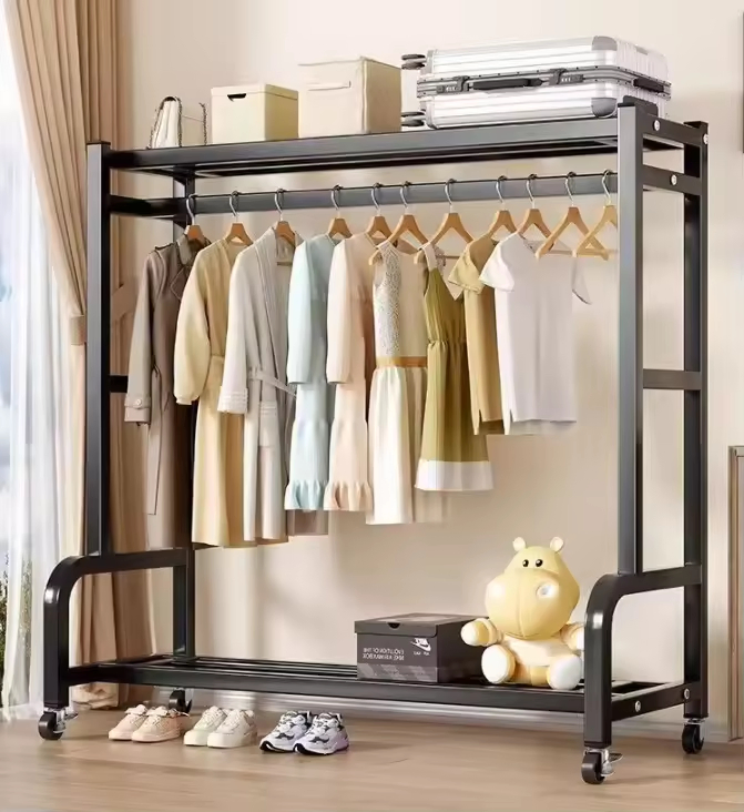 Freestanding Clothing Racks with Wheels Open Wardrobe
