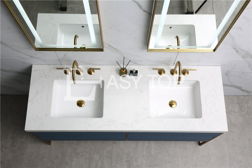 Stock Germany Economical Practical Contemporary Blue Floor Mounted Double Sink Vanity