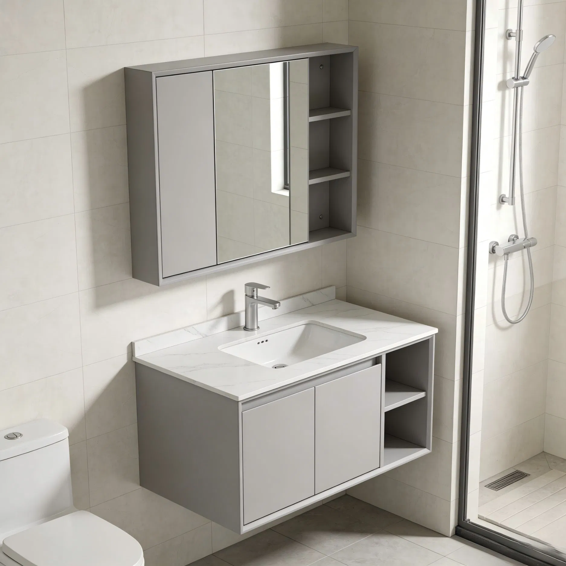 Wall Mounted Double Sink Vanity Cabinet with Storage Drawers