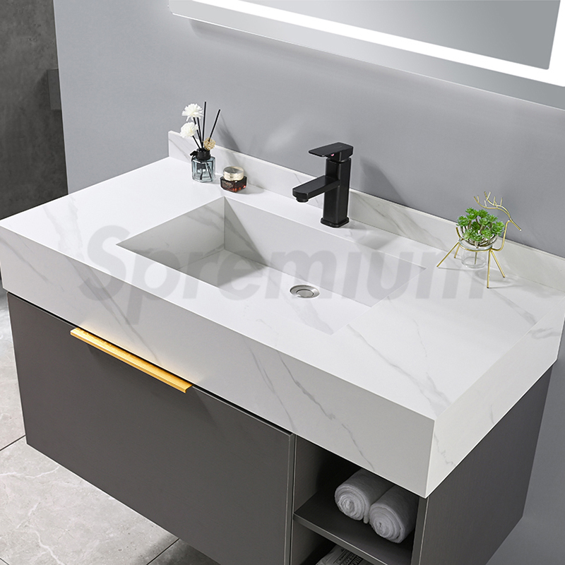Modern Wall Mounted Matte Black Slate Bathroom Cabinet Vanity Set Single Sink Floating Vanity with Mirror