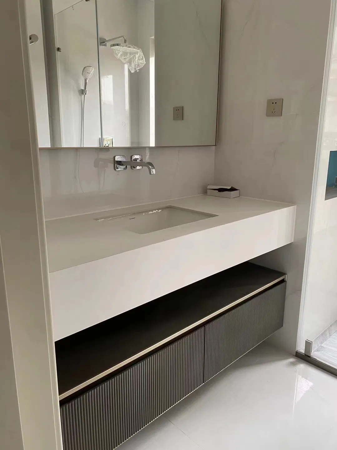 Large Bathroom White LED Vanity Mirror Cabinets Set Waterproof Double Sink Bathroom Vanity