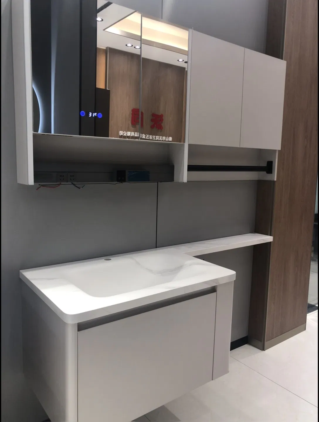 Linen-Wrapped MDF Washbasin Cabinet-Sand-Colored Ceramic Basin &amp; Jute Drawer Pulls