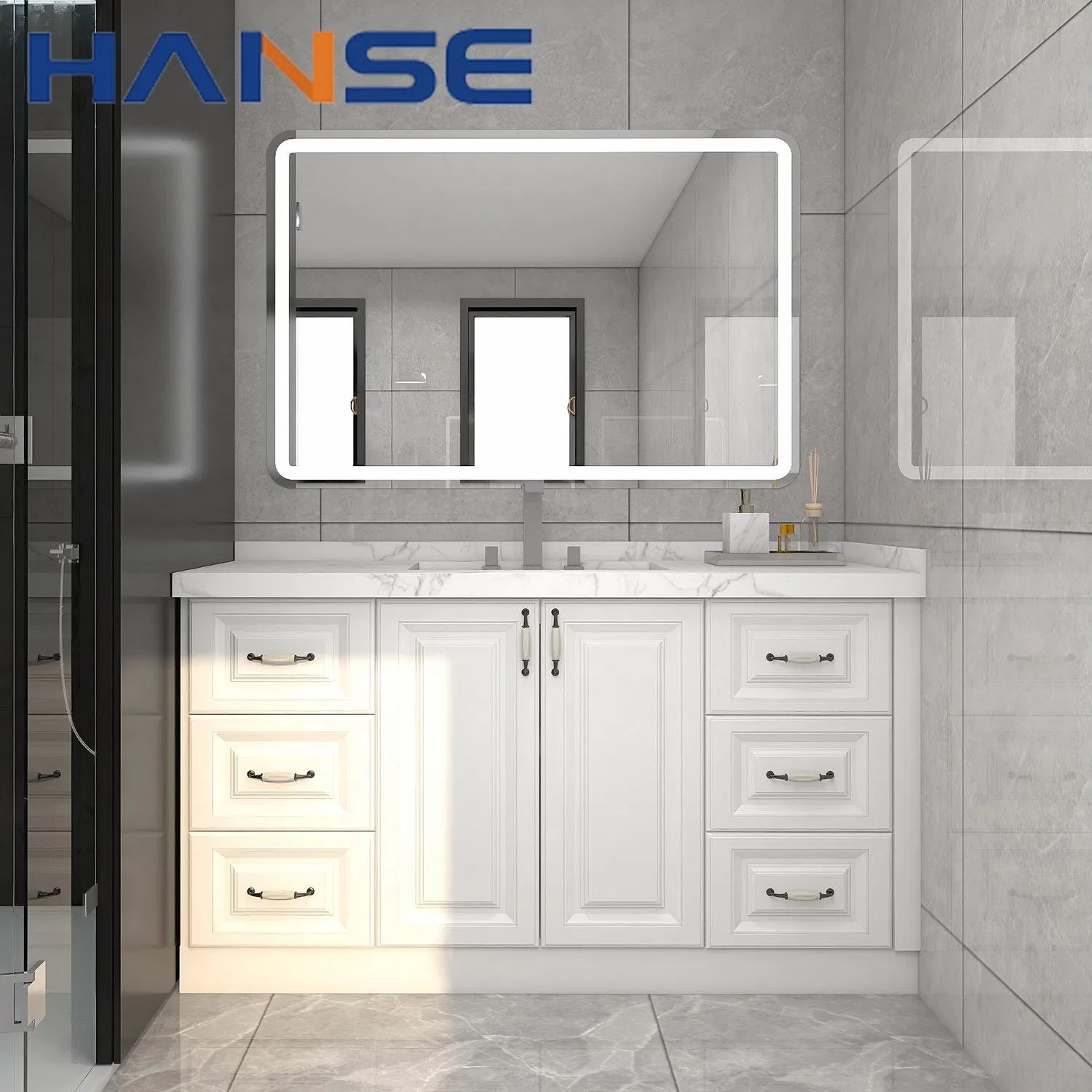 Modern Bathroom Vanity Double Sink Hotel Solid Wood Bathroom Cabinet Combo Marble Floating Vanity