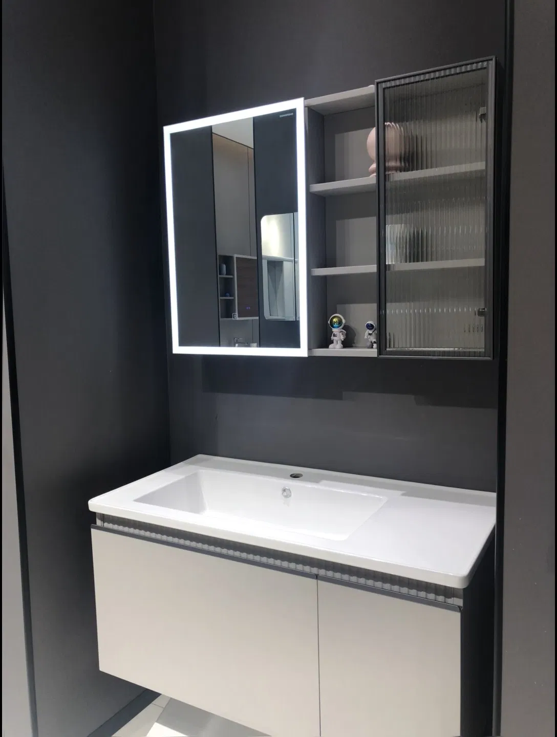 Cloud-Textured Ceramic Top Washbasin Cabinet-Linen-Wrapped Frame &amp; Silent Glide Drawers