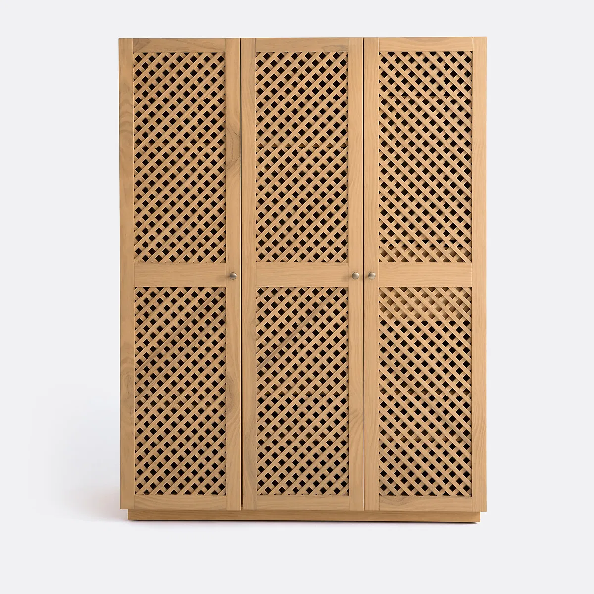 Nordic Minimalist Solid Wood Closet Wardrobe with Lattice - Patterned Doors &amp; Round Metal Knobs for Cozy or Home Organization