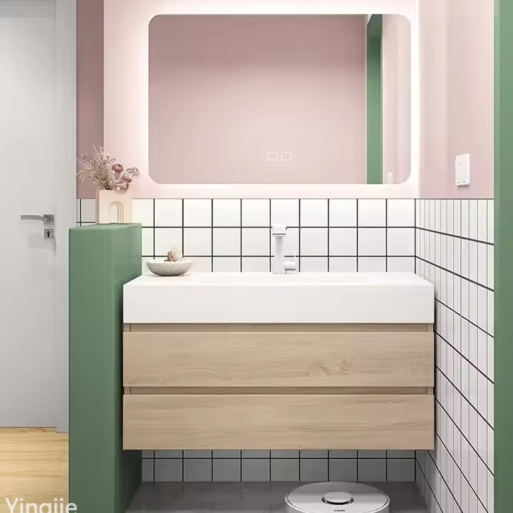 Modern Style White Plywood Bathroom Cabinet Double Sink Basin Floating Wooden Bathroom Vanity with Mirror for Hotels