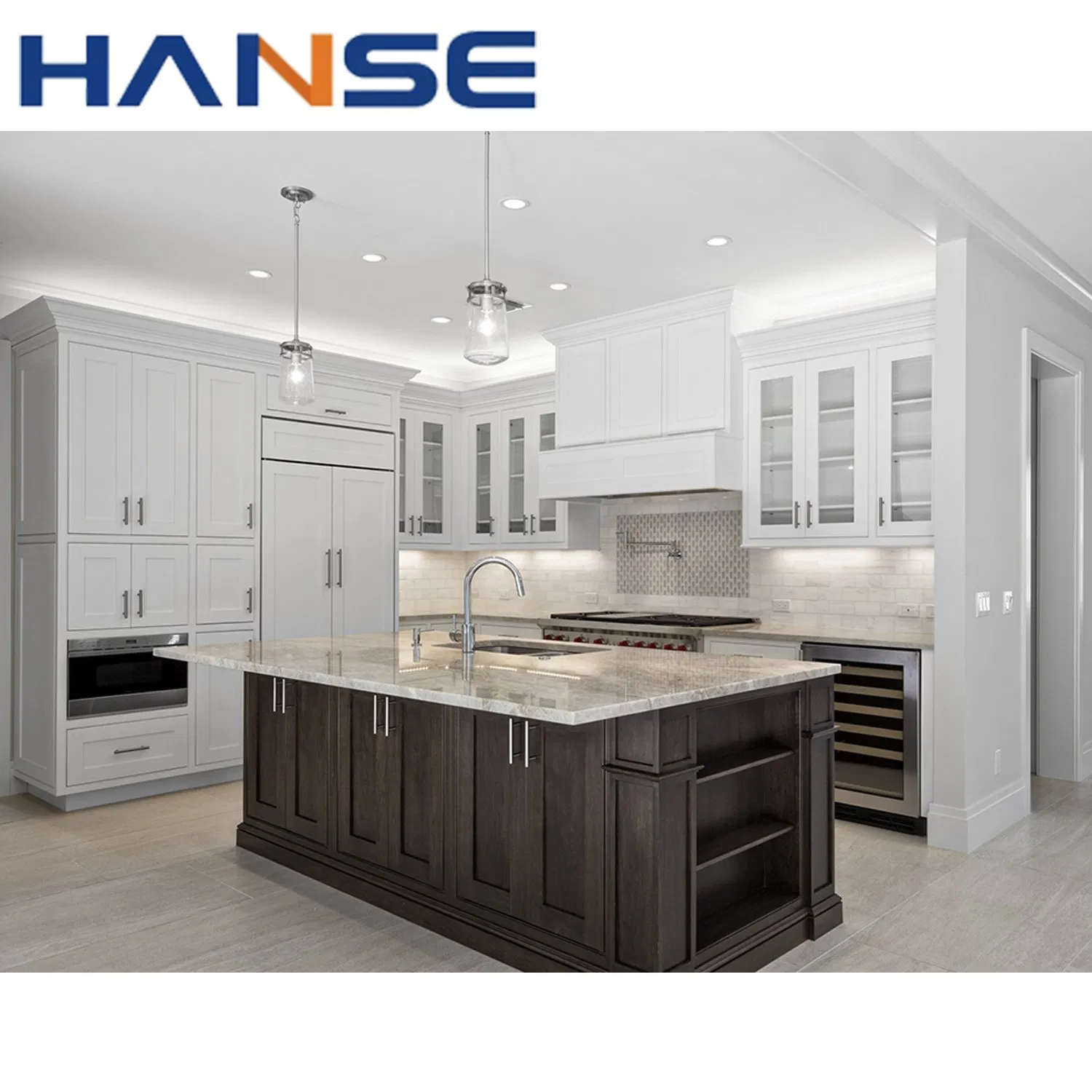 Custom Rta Modern PVC Glossy White Modular Kitchen Cabinet with Island