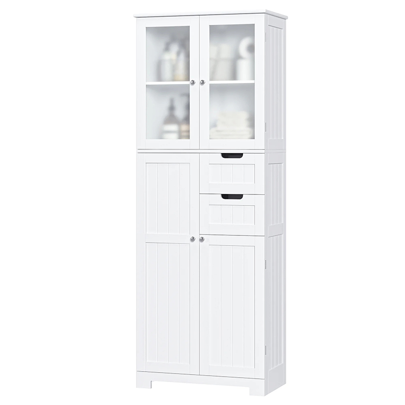 Powder Coated Alloy Anodizing Bathroom Storage Cabinet, White Linen Cabinet, Narrow Tall Cabinet Storage Tower with Door and Drawer