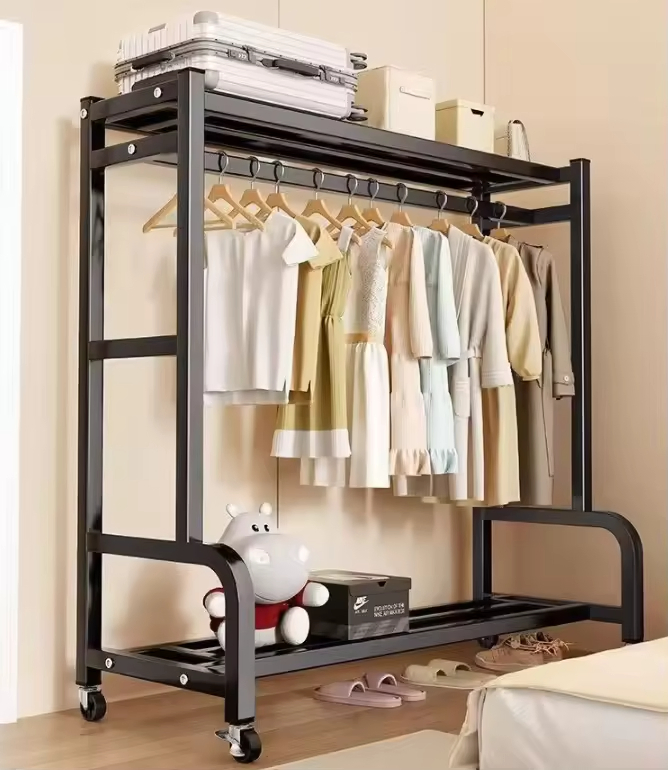 Freestanding Clothing Racks with Wheels Open Wardrobe