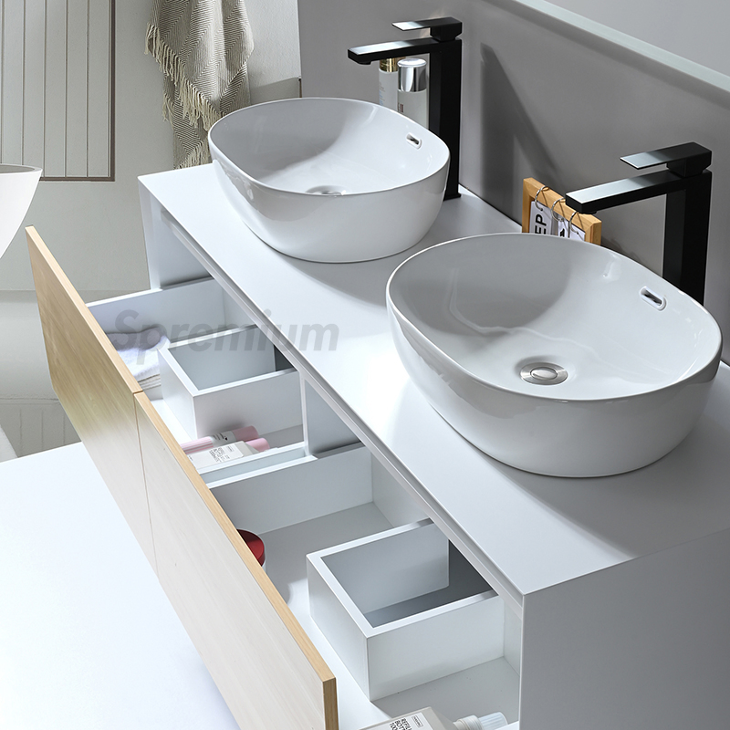 Modern Floating Bathroom Vanity Wall Mounted Double Sink Set with Smart Mirror