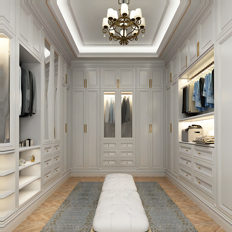 European Style Cloakroom Design Bedroom Wooden Storage Clothes Cabinet Solid Wood Walk in Closet Wardrobe