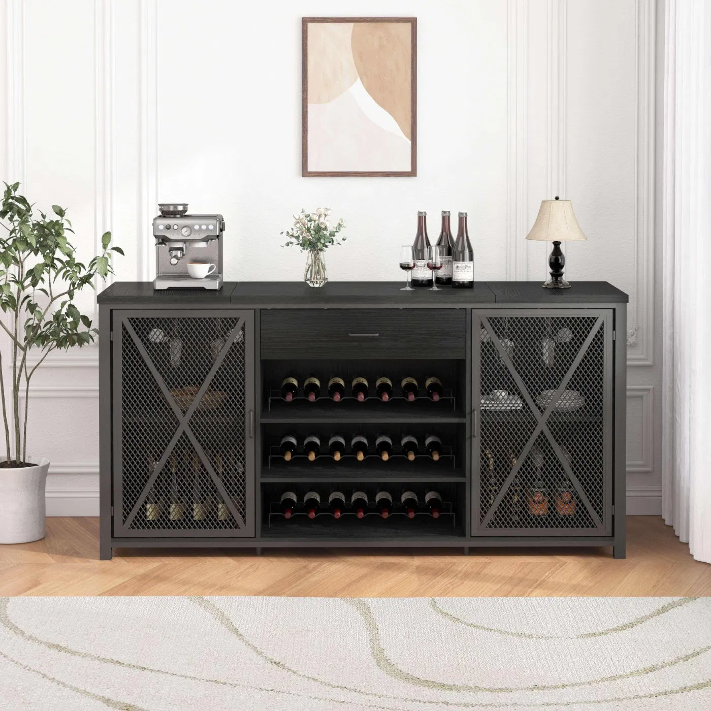 Modern Coffee Liquor Cabinet Home Wine Storage Bar Rack