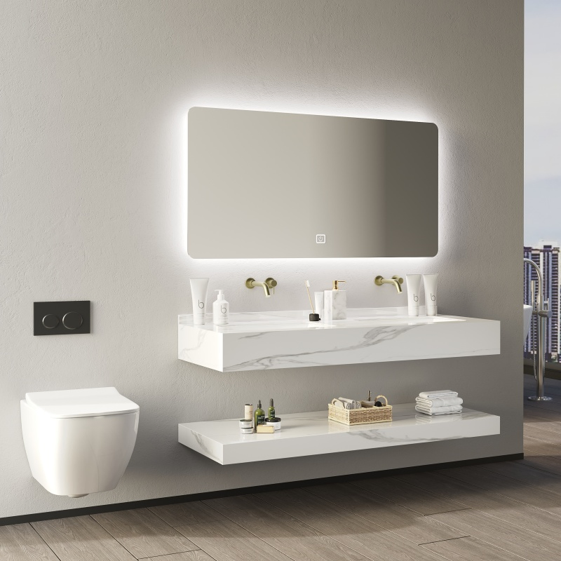 Customized Made Seamed Double Layer Sintered Stone Single Basin Bathroom Cabinets Sink Set Bathroom Vanity for Hotel Furniture