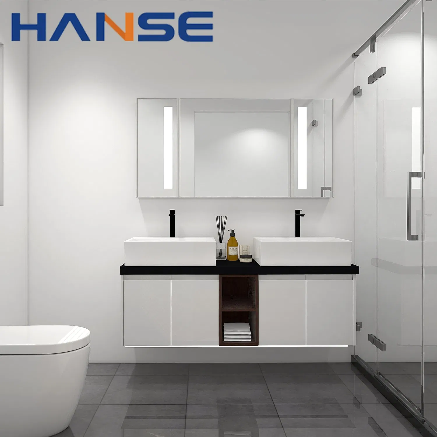 Modern Bathroom Vanity Double Sink Hotel Solid Wood Bathroom Cabinet Combo Marble Floating Vanity