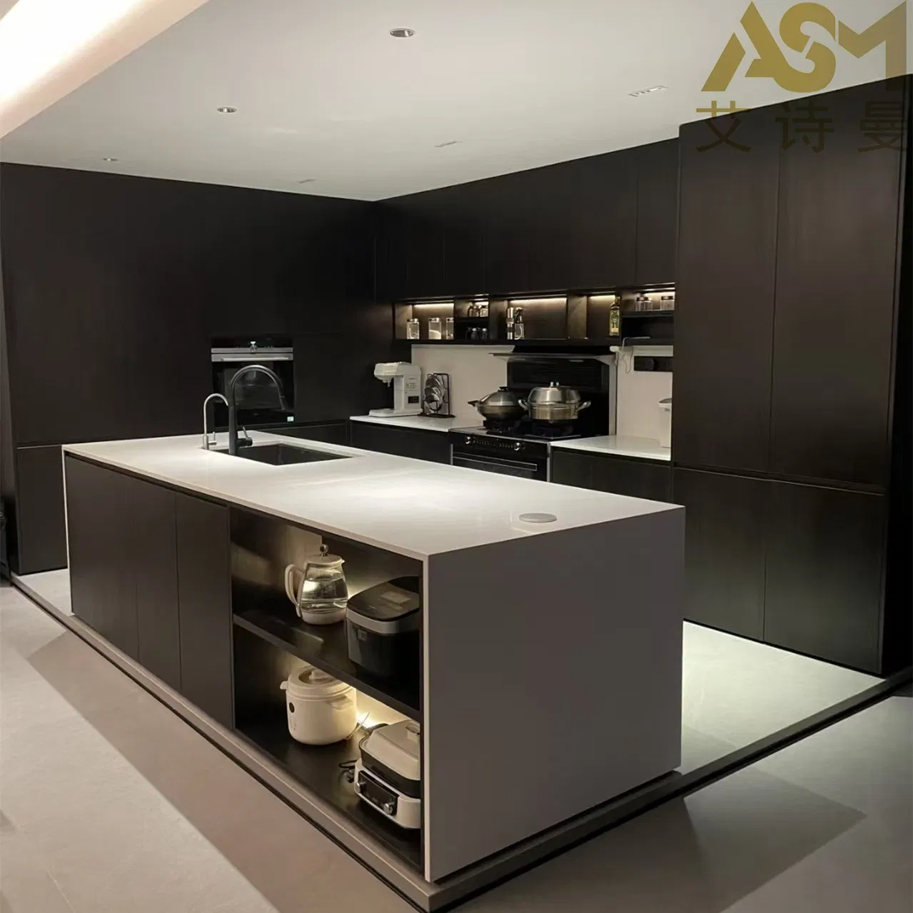 Luxury Kitchen Island Cabinets Marble Countertop