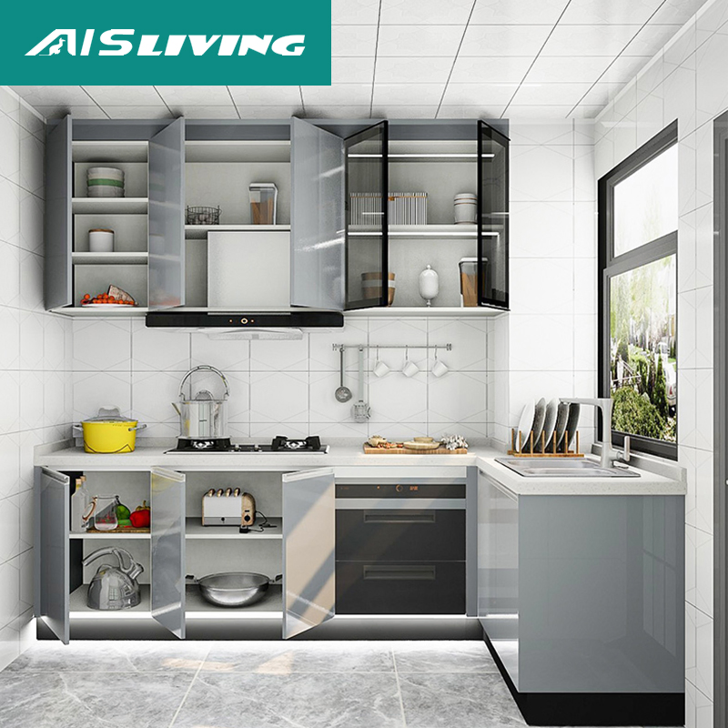 48 Hour Free Design Rta Aus Canada Melamine Kitchen Furniture Laminate L Shape MDF Kitchen Cabinet Home Kitchen Cabinet with Island for Apartment Villa