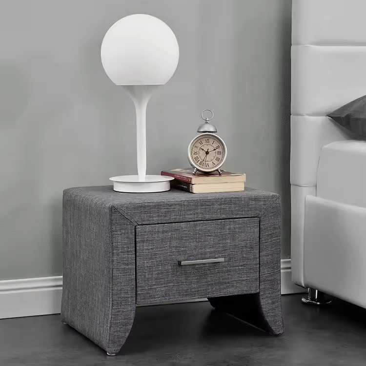 Modern Black Linen Double Drawer Bedside Table and TV Cabinet Nightstands