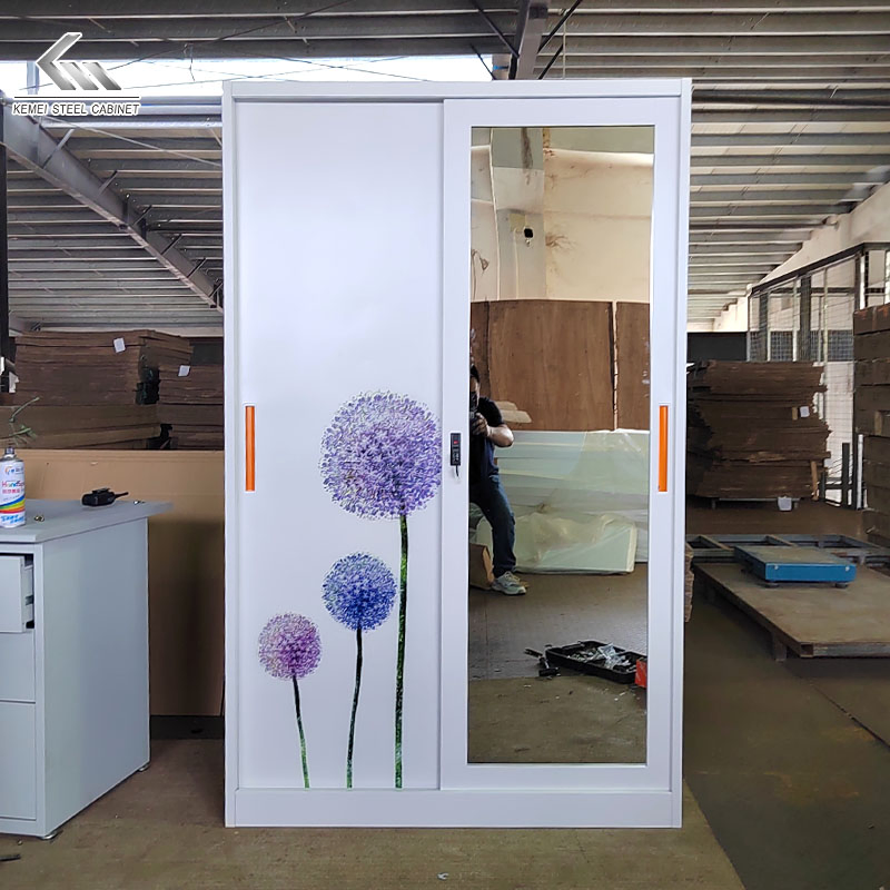 Sliding Wardrobe Closet 2 Door Cabinet with Mirror Metal Wardrobe Bedroom Steel Cupboard