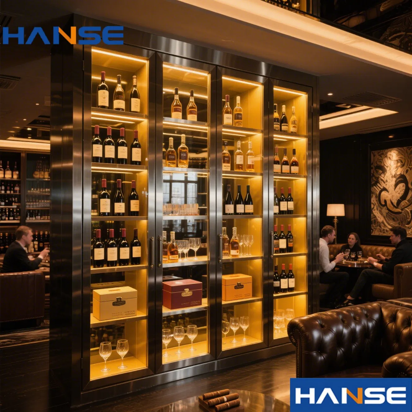 Modern Living Room Stainless Steel Metal Frame Wine Display Cabinet Luxury Double Door Glass Corner Bar Wine Storage Cabinet