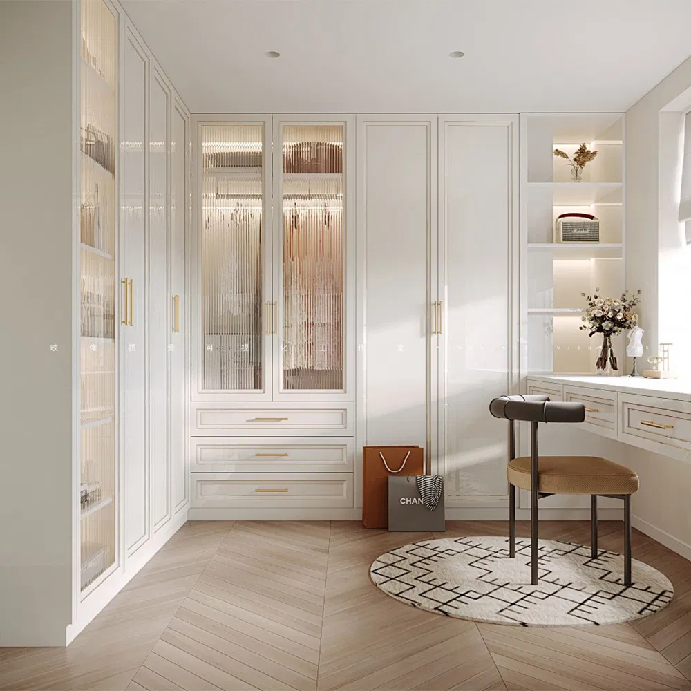 Custom Nordic Hotel Furniture Closet White Cupboard Sliding Door Wardrobe